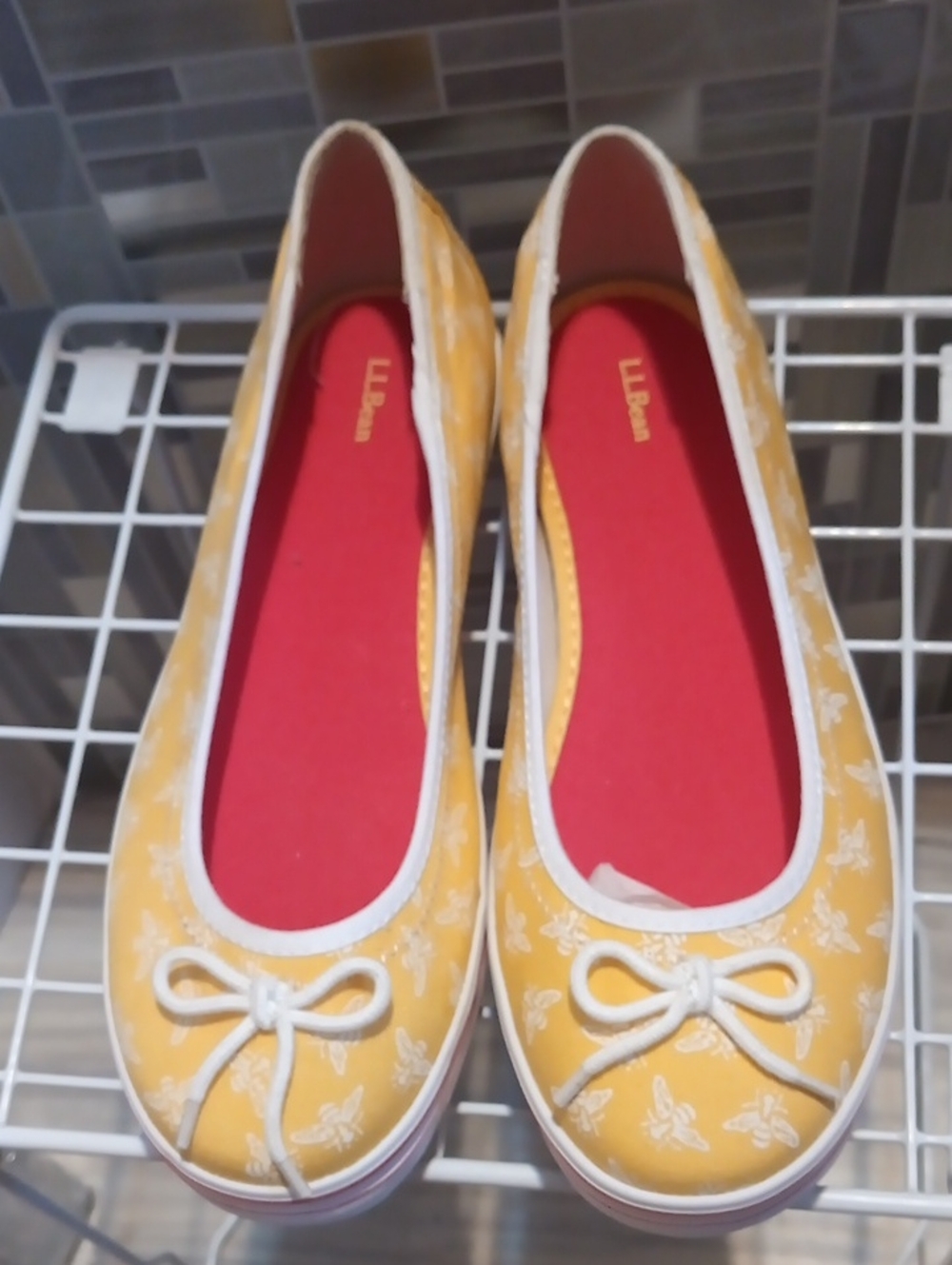 L.L. Bean Yellow Floral Bow Ballet Flats